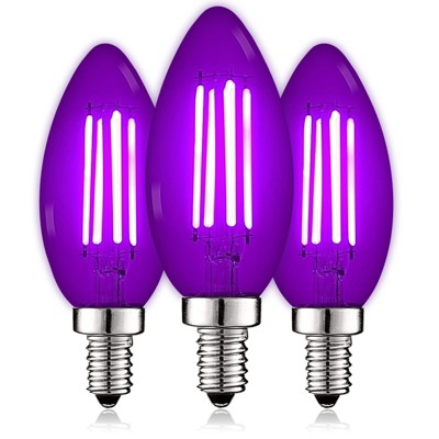 Luxrite E12 LED Filament Purple Light Bulbs, 4.5W 40W Equivalent, Colored Glass Candelabra Bulb, UL Listed, E12 Base  3 Pack