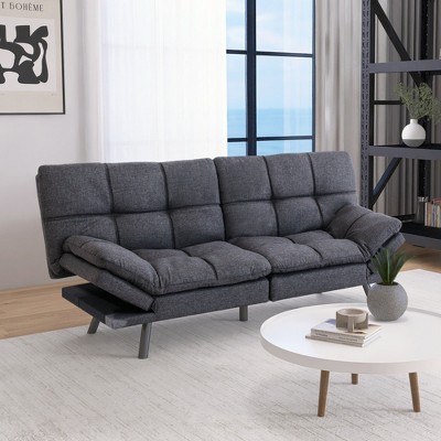 Vipbear Futon Sofa Bed 71" Convertible Memory Foam Futon Couch Bed Modern Loveseat Sleeper with Adjustable Backrests Armrests, Blue/Drak Gray