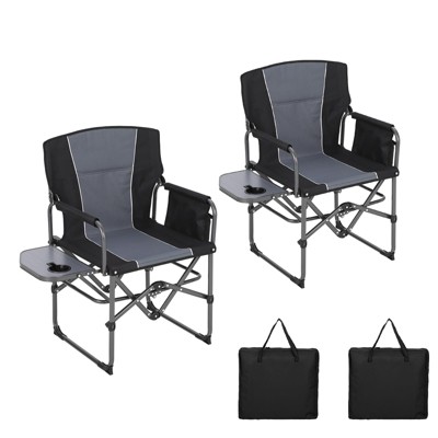 2 Pack Folding Camping Chair with Side Table Drink Holder, Portable Folding Rocking Chair, Directors Chairs with Armrests, Comfortable