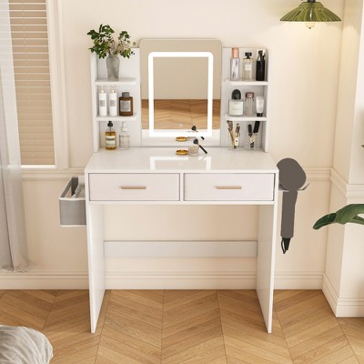 LED Vanity Desk, White Vanity Mirror with Lights, Dressing Table with Mirror, Makeup Desk for Bedroom Furniture