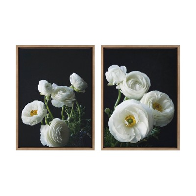 18" x 24" (Set of 2) Sylvie White Ranunculus by Emiko Mark Franzen Framed Wall Canvas Set Gold - Kate & Laurel All Things Decor: