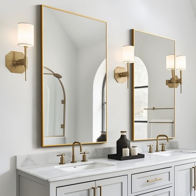 2 Pieces 38 In.H x 26 In.W Black Aluminum Alloy Fine Edged Rectangular Hanging Mirror Frame Wall Mirror