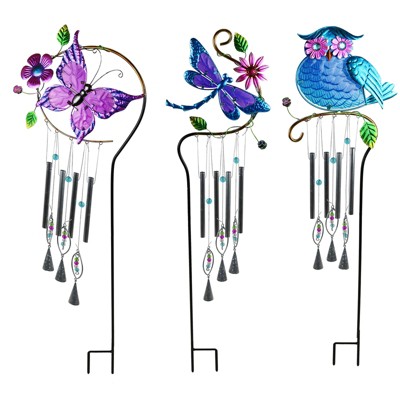 Meadow Creek Assorted Glass/Metal 28 in. H Windchime Outdoor Garden Stake - Case of 12
