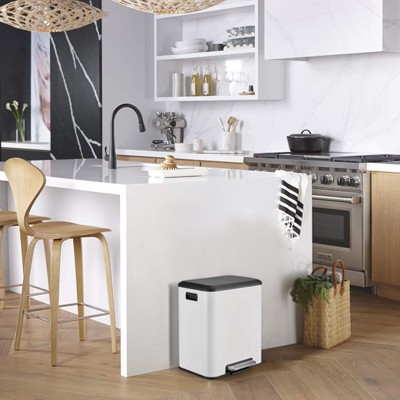 2x4 Gallon Dual Trash Can with Removable Inner Bucket, Step Waste Bin with Soft Close Lid, 30L Rectangle Garbage Can for Kitchen, Bathroom