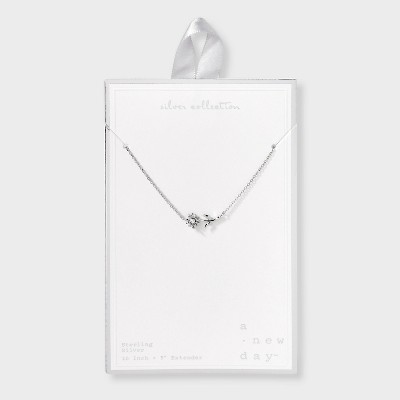 Sterling Silver Dainty Sunflower with Pearl Necklace - A New Day™: Cable Chain, Spring Ring Clasp, Polished Finish, 19" Length