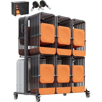 VEVOR Folding Chair Rack, 800 LBS Capacity, Heavy-duty Chair Cart for 84 Chairs/ 12 Tables+42 Chairs, Dual-layer Chair Storage Dolly, Matte Black