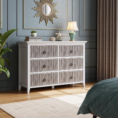 Jojoka 6-Drawer Dresser with Wavy Front, 47" Wide Modern Wood Storage Chest with Metal Handles for Bedroom, Living Room, or Hallway