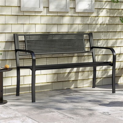 MOEPISY 50 Inches Garden Bench With Patterned Backrest And Curved Armrests