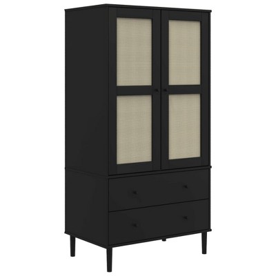 vidaXL SENJA Wardrobe Storage Cabinet Cupboard Rattan Look Solid Wood Pine