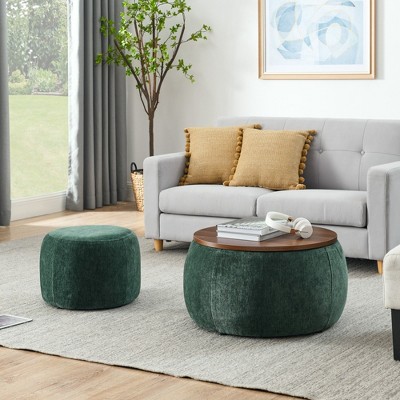CAVINAS Round Foam Storage Ottoman Bench with Small Seat,Upholstered Storage Ottoman,Storage Bench for Living Room,Bedroom