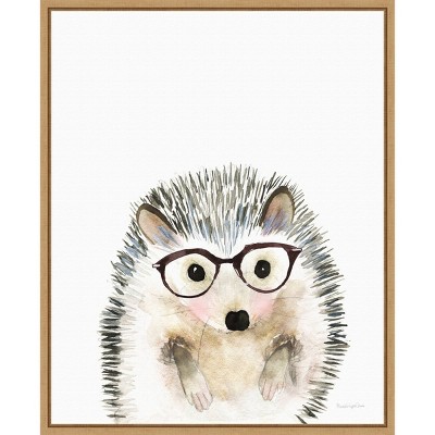 16" x 20" Hedgehog in Glasses by Mercedes Lopez Charro Framed Wall Canvas - Amanti Art: Modern Animal Lithograph, Vertical Layout