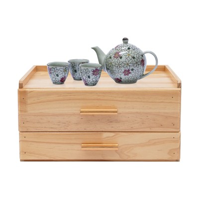 YIYIBYUS Desktop Organizer with 2 Drawers, Wood Tea Bag Organizer with Drawer, Storage Box, Wood Color