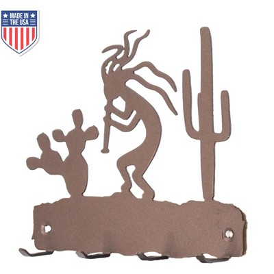 5 Star Super Deals Kokopelli Wall Mounted Key Holder – Decorative 4-Hook Metal Rack with Southwestern  Kokopelli and Cactus Design