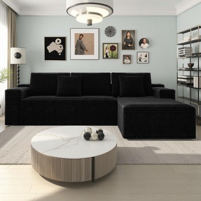 Modular Sectional Sofa with Deep Seats & Reversible Chaise – Corduroy Couch for Living Room -3irtyhousy