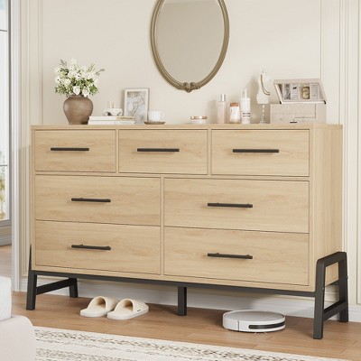 7 Dresser for Bedroom, 52" Wide Dresser, Wide Drawer with Storage Freestanding, Wooden Storage Chest for Living Room, Bedroom