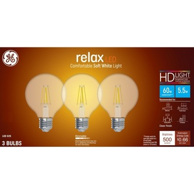GE 3pk 60W Relax G25 LED Clear Globe Light Bulbs Soft White
