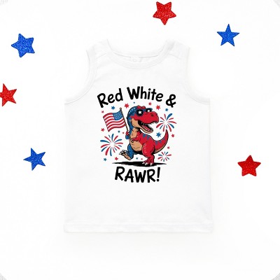 The Juniper Shop Red, White and Rawr Youth Tank Top - XS - White