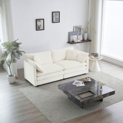 Deep-Seat 2-Seat Sofa: Modern Fabric, 4 Plush Pillows