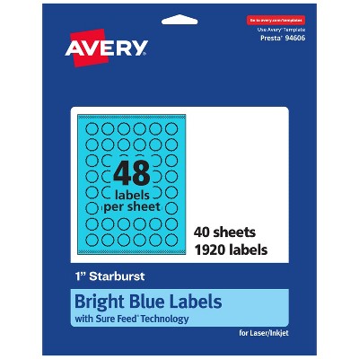 Avery Bright Blue Paper Labels, 1" Starburst