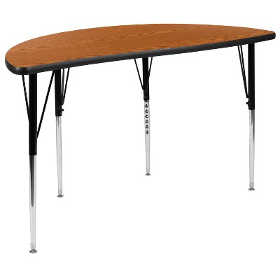 Flash Furniture 47.5" Half Circle Wave Flexible Collaborative Oak Thermal Laminate Activity Table - Standard Height Adjustable Legs