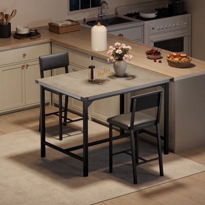 Counter Height Dining Set for 2 with Backrest and Footrest, Bar Table and 2 Upholstered Chairs with Corner Protectors – Perfect for Small Spaces