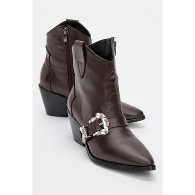 Any Brown Leather Jeweled Boot (Women) | Forever & Always Shoes