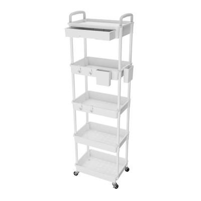 OBOKATA 5 Tier Rolling Utility Cart with Drawer,REBECAT Utility Cart Made of Multifunctional Storage Organizer Tool for Kitchen,BathroomOffice(Black)