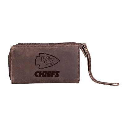 Evergreen NFL Kansas City Chiefs Brown Leather Women's Wristlet Wallet Officially Licensed with Gift Box