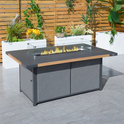 Moda Furnishings 26.77'' H x 62.99'' W Aluminum Propane Outdoor Fire Pit Table with Lid