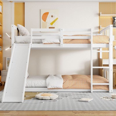 NicBex Twin over Twin Loft Bunk Bed, Modern Wooden Bed Frame with Full Length Guardrails and Ladder for Bedroom