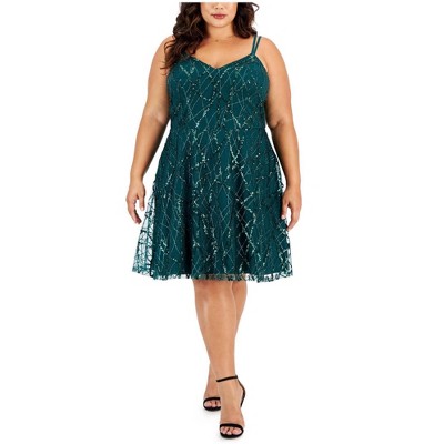 City Studio Womens Sequined Cocktail Dress, Green, 14W
