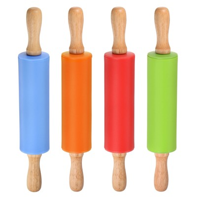Unique Bargains Kitchen Dough Pizza Wooden Handle Non-stick Reusable Silicone Rolling Pin 4 Pcs