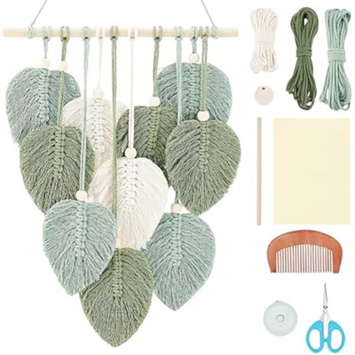 Aoibox DIY Macrame Leaf Wall Hanging Kit with Wooden Sticks, Cotton Rope, Beads & Stickers for Home Decor, Bohemian Style
