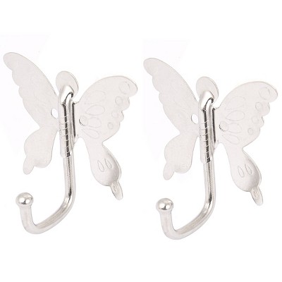 Unique Bargains Bedroom Bathroom Butterfly Style Wall Mounted Hook Hanger Silver Tone 2.8"x2.5"x1.4" 2 Pc