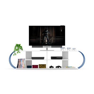 68" Engineered Wood Mid Century Modern TV Stand with 4 Open Shelves and Entertainment Centre for Living Room and Bedroom