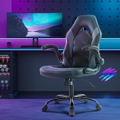 Gaming Chair, PU Leather Computer Chair with Footrest and Lumbar Support, Height Adjustable Game Chair with 360° Swivel Seat and Headrest-The Pop Home