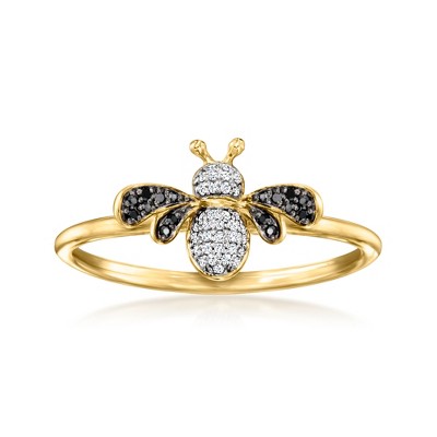 Ross-Simons 0.12 ct. t.w. Black and White Diamond Bumblebee Ring in 18kt Gold Over Sterling