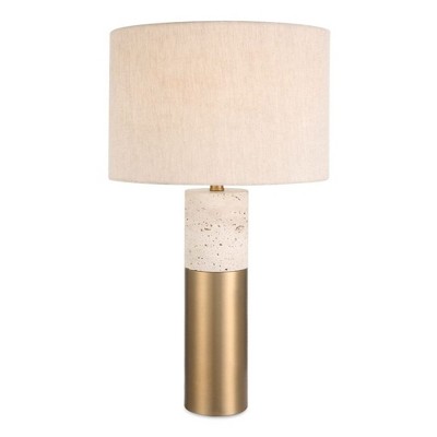 Uttermost Gravitas Elegant Brass & Stone Table Lamp – 27.5"H x 16"W x 16"D, Plated Brass Base with Travertine Accent & Linen Shade
