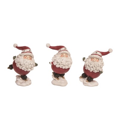 Transpac Set of 3 Resin Skiing Santa Figurines Christmas Home Decorations Decorative Objects