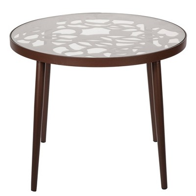 LeisureMod 20" Devon Tree Design Glass Top Aluminum Side Table for Indoor and Outdoor Use, Patio, Balcony, Porch, Garden, Modern Accent Table