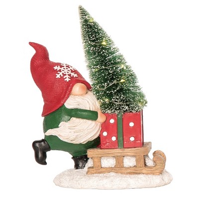 Transpac 7 Inch Multicolored Light Up Gnome and Bottle Brush Figurine for Christmas Decorative Home Decor