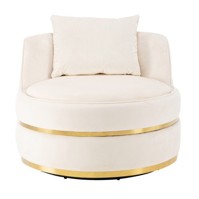 Racxily 360 Degree Swivel Accent Chair, Velvet Modern Upholstered Barrel Chairs, Over-Sized Soft Chair with Seat Cushion