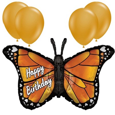 LoonBalloon 36 Inch Monarch Butterfly Birthday Balloon with 4 latex balloons- Festive & Unique