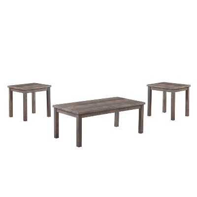 Brunsin Coffee Table and 2 End Table Set Antique White - miBasics: Rustic 3-Piece, Rectangle, Solid Wood Legs