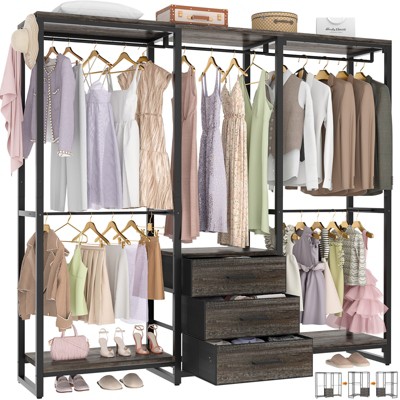 Aheaplus 65.5'' Freestanding Clothes Rack,  Closet Organizer with Drawers and 5 hanging Rods