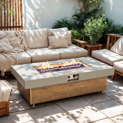 Racxily 48_inch Iron Fire Pit Table with Wood Grain