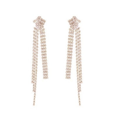 Gold Plated Extra-long Tassel Rhinestone Earrings for Women 1 Pair Shiny