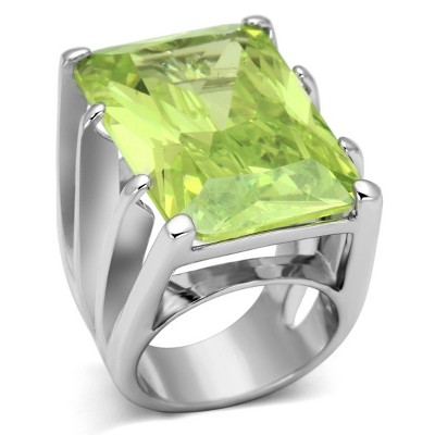 Slickblue Women’s Solitaire Ring in Silver, Apple Green CZ Stone, Rhodium Finish, Sizes 5 to 9