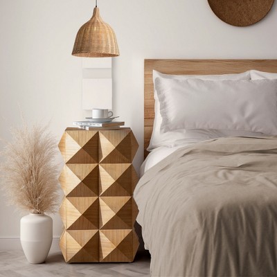 12"W End Table Nightstand Side Table Coffee Table Bedside Table with Three-dimensional Embossed Pattern Design, Natural/Black/Brown-ModernLuxe