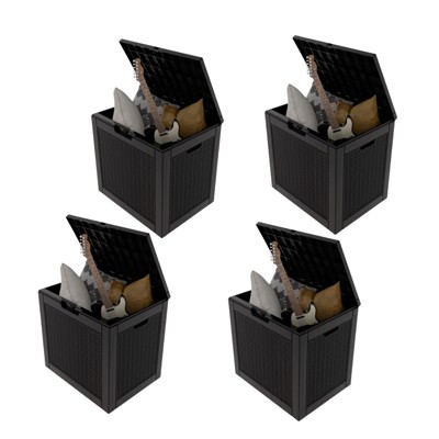 DSVIMOY Deck Boxes, 4-Piece 30 Gal Outdoor Storage Deck Box, Small Patio Storage Bin for Garden Tools, Black, 22.09"*17.09"*20.87"